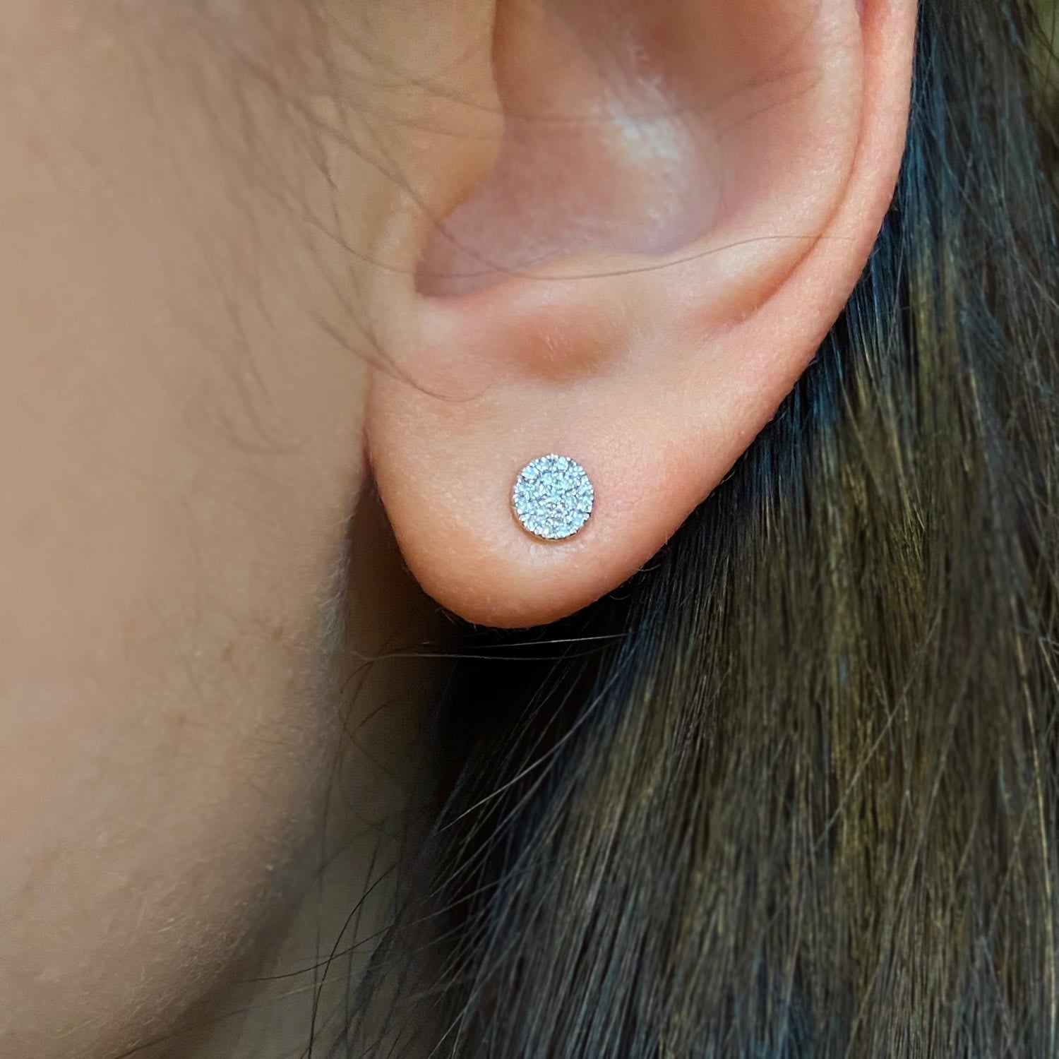 Diamond Disk Studs - White Gold