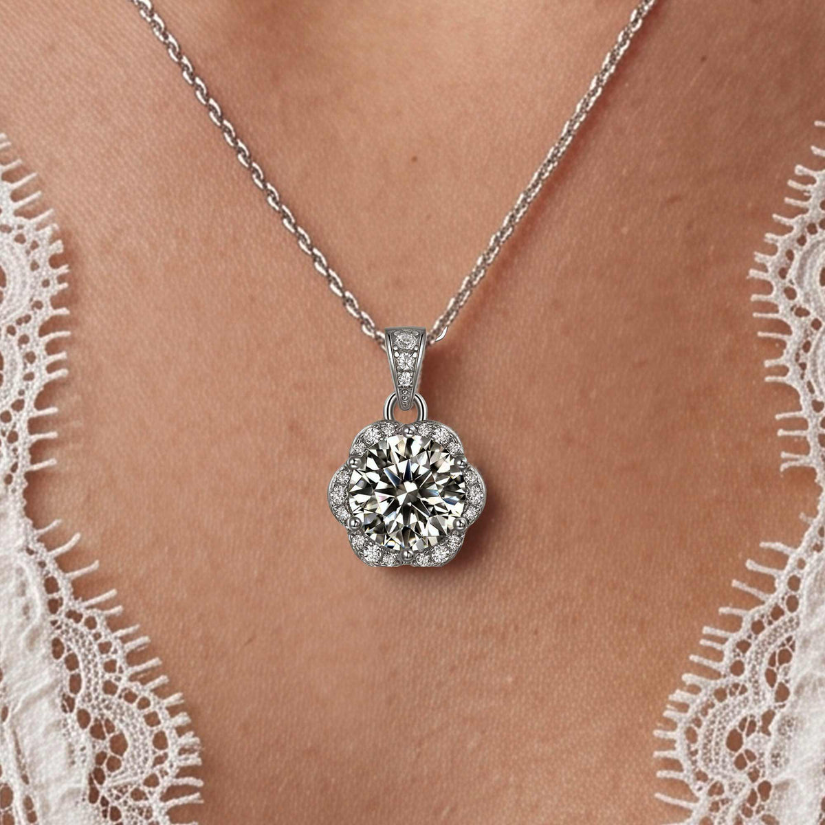 Caroline Halo Flower Couture Pendant Necklace