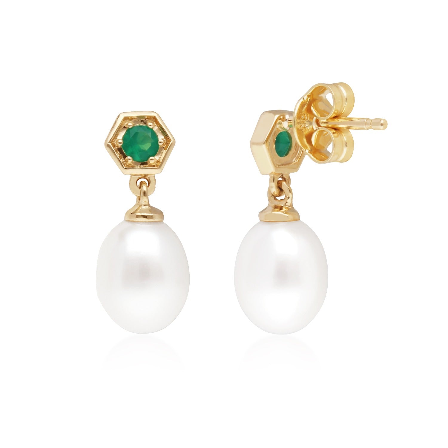Modern Pearl Green Chalcedony Drop Earrings In Yellow Gold