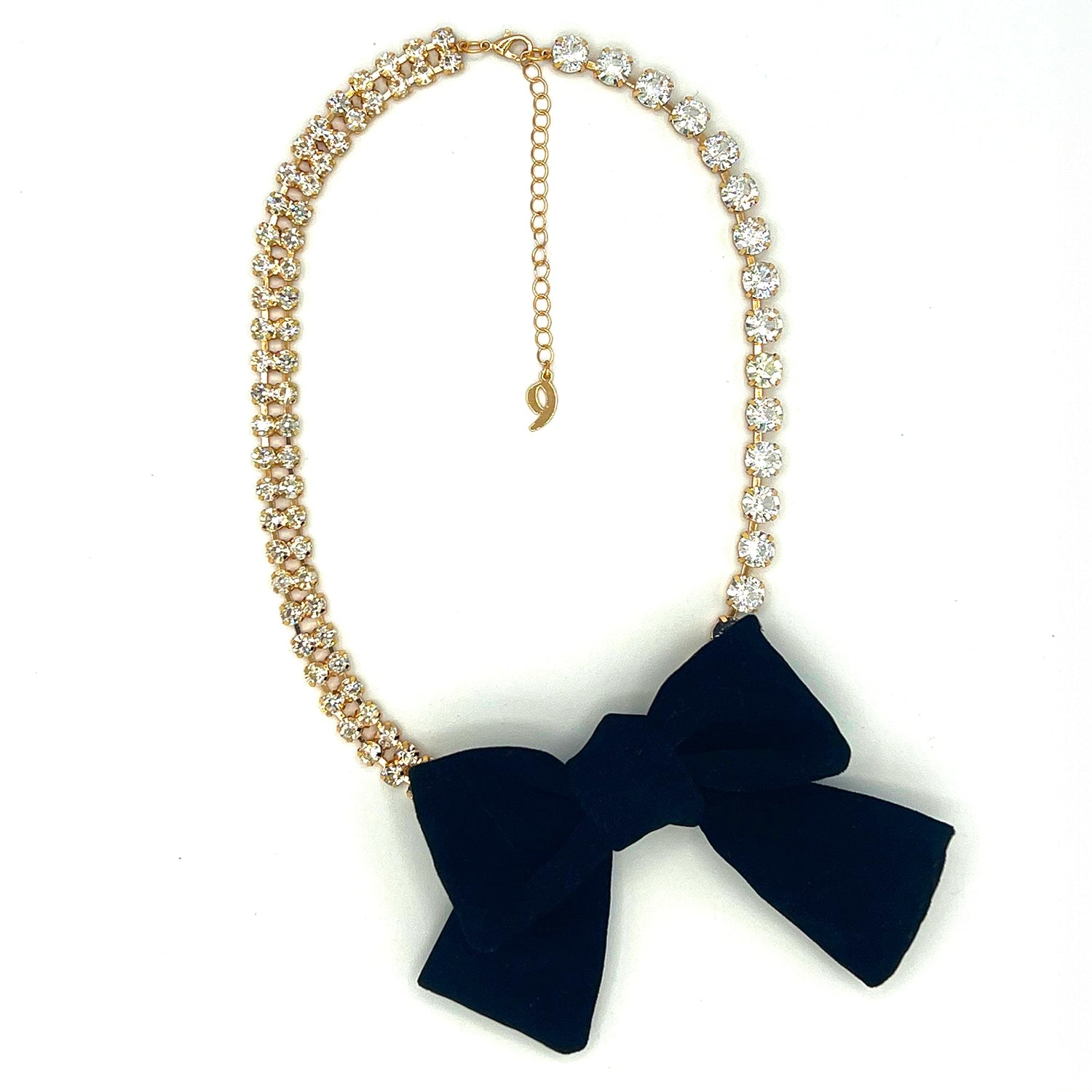 Velvet Bow Rhinestone Chain Necklace