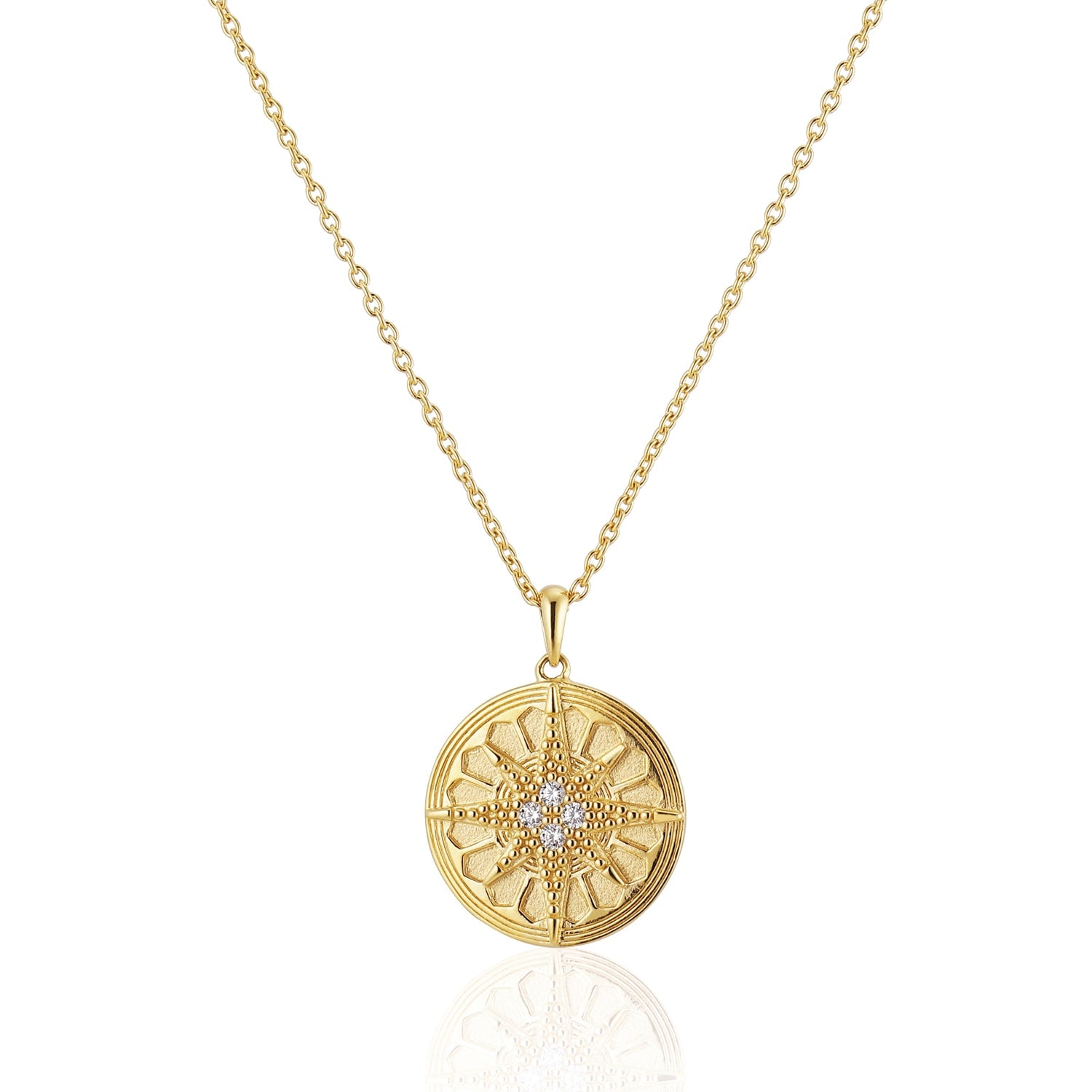 Venus - Compass Necklace In Gold & Zirconia
