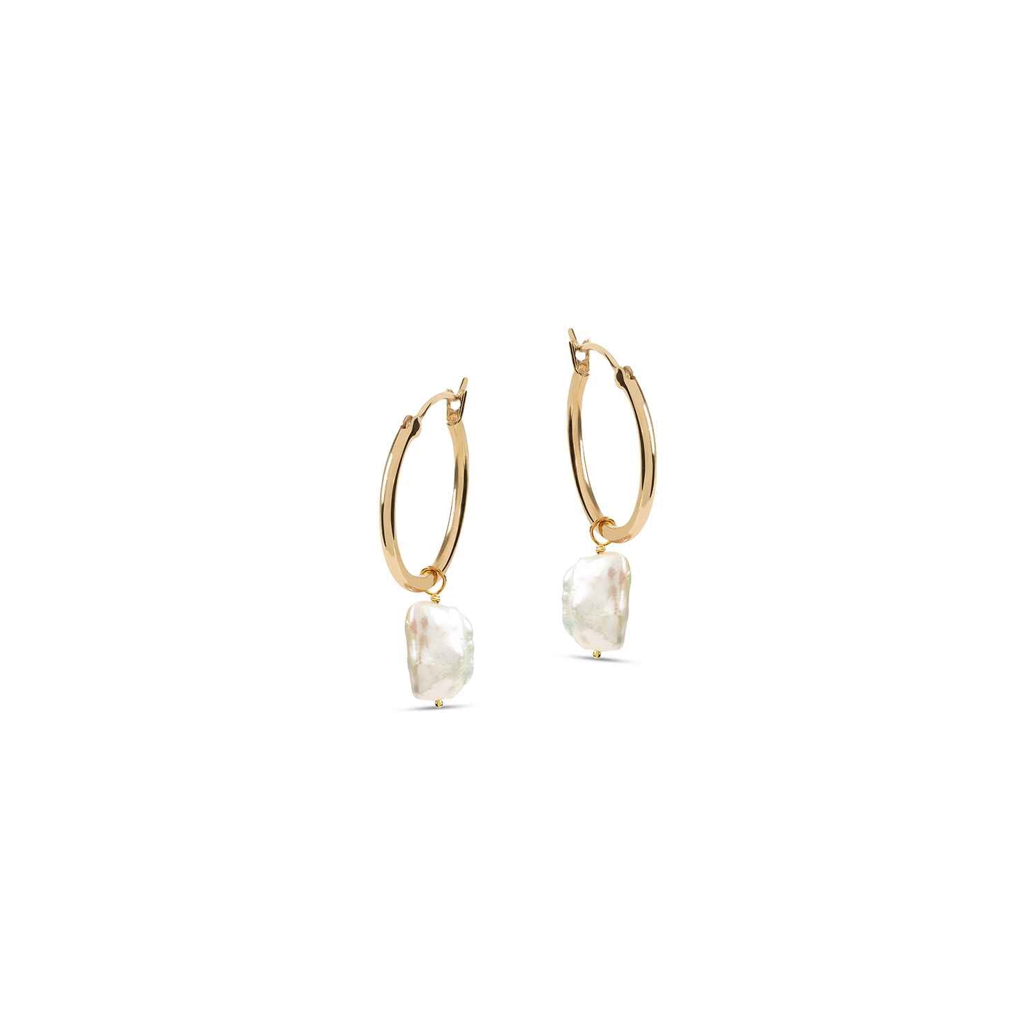 Venus Gold Hoop Earrings With White Keshi Pearl Charm