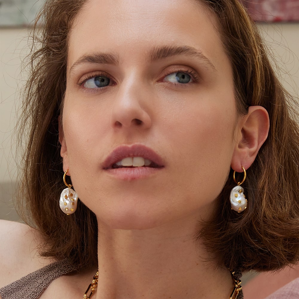 Venus Hoop Earrings With Large Keshi Pearl And Barnacles