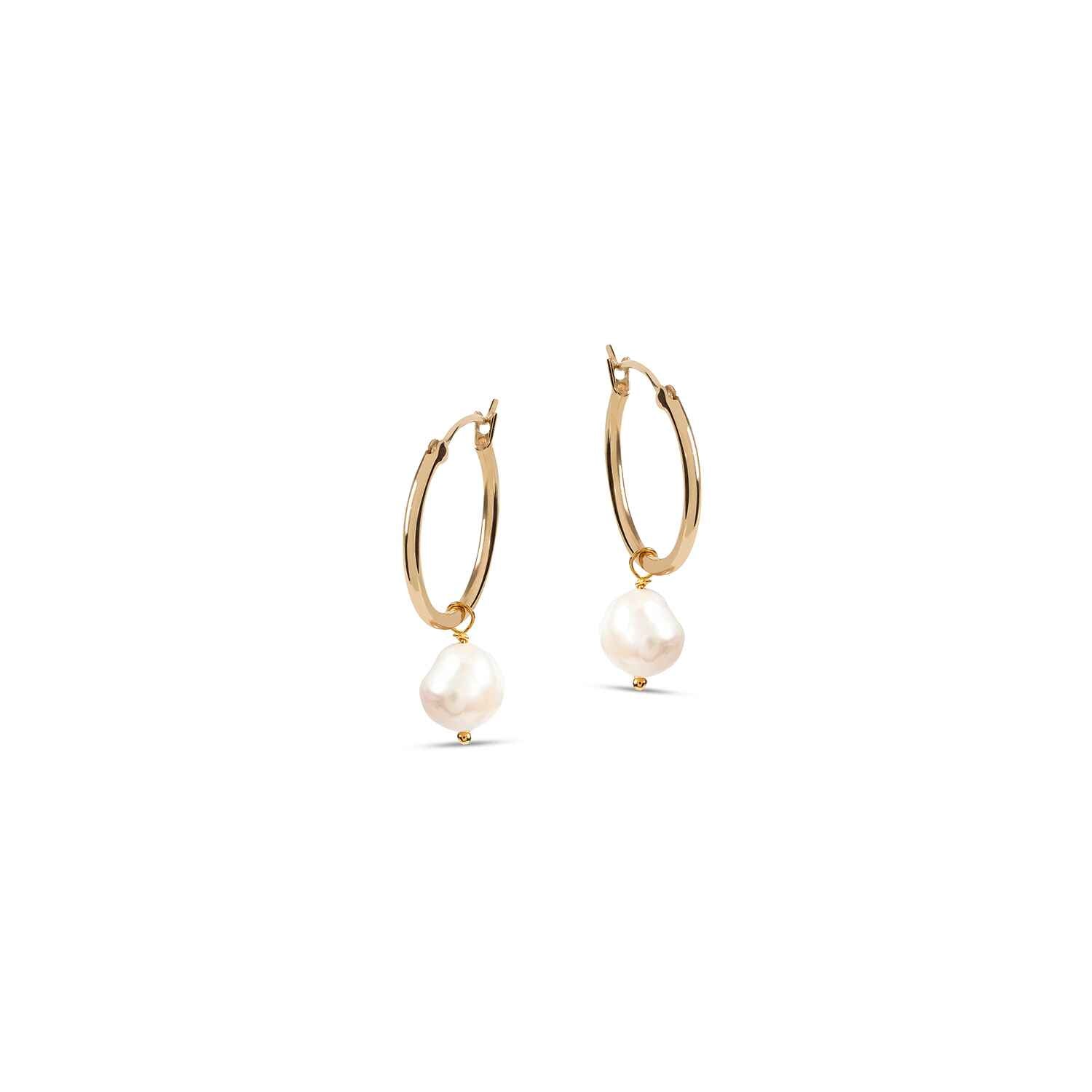 Venus Gold Hoop Earrings With White Pearl Pendant Charm