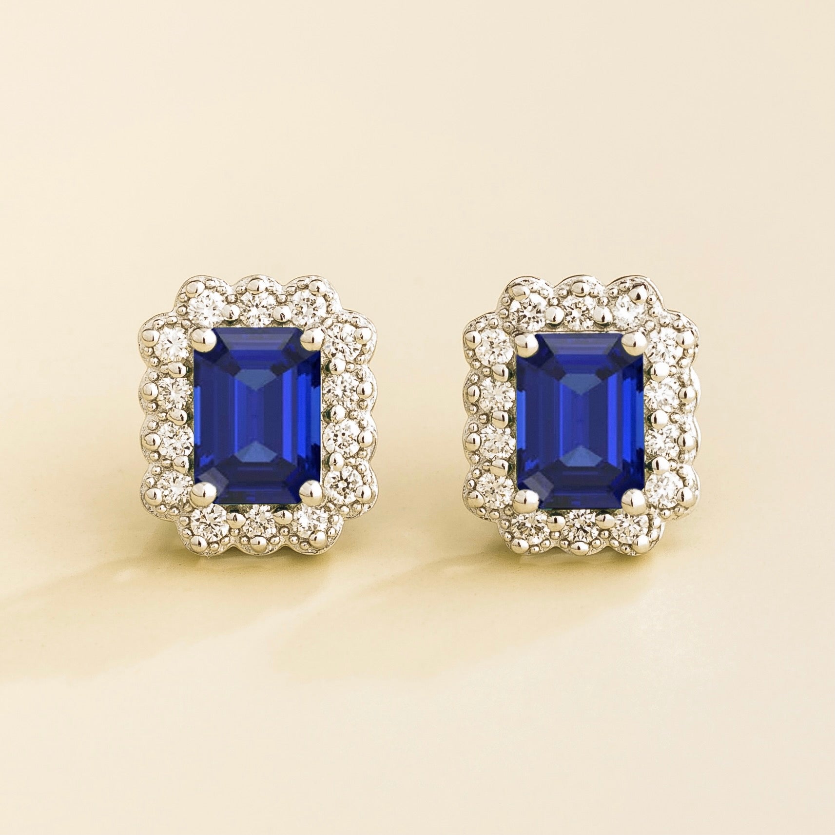 Verda White Gold Earrings In Blue Sapphire & Diamond