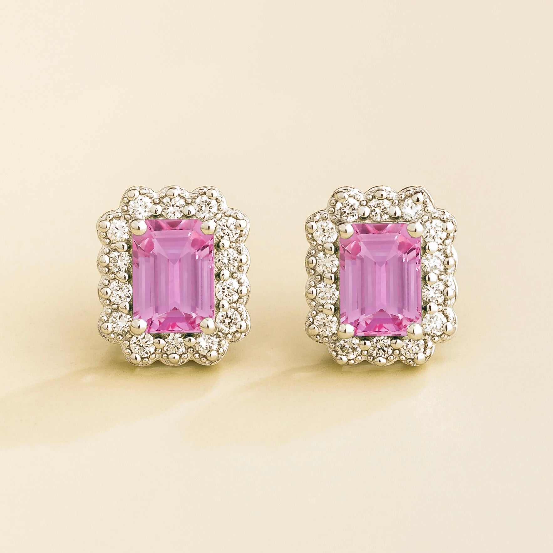 Verda White Gold Earrings In Pink Sapphire & Diamond