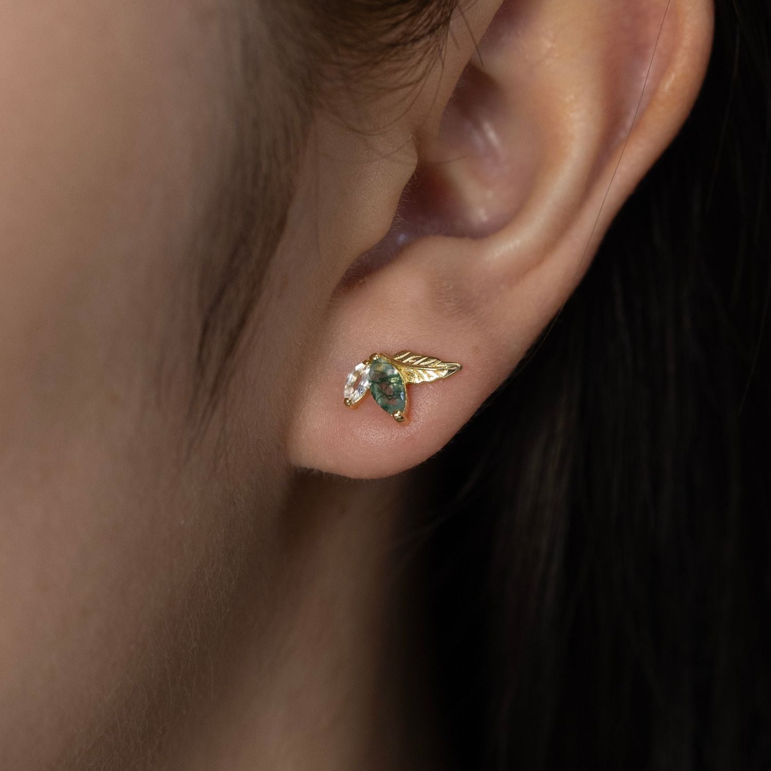 Verdant Moss Agate Studs Yellow Gold Vermeil