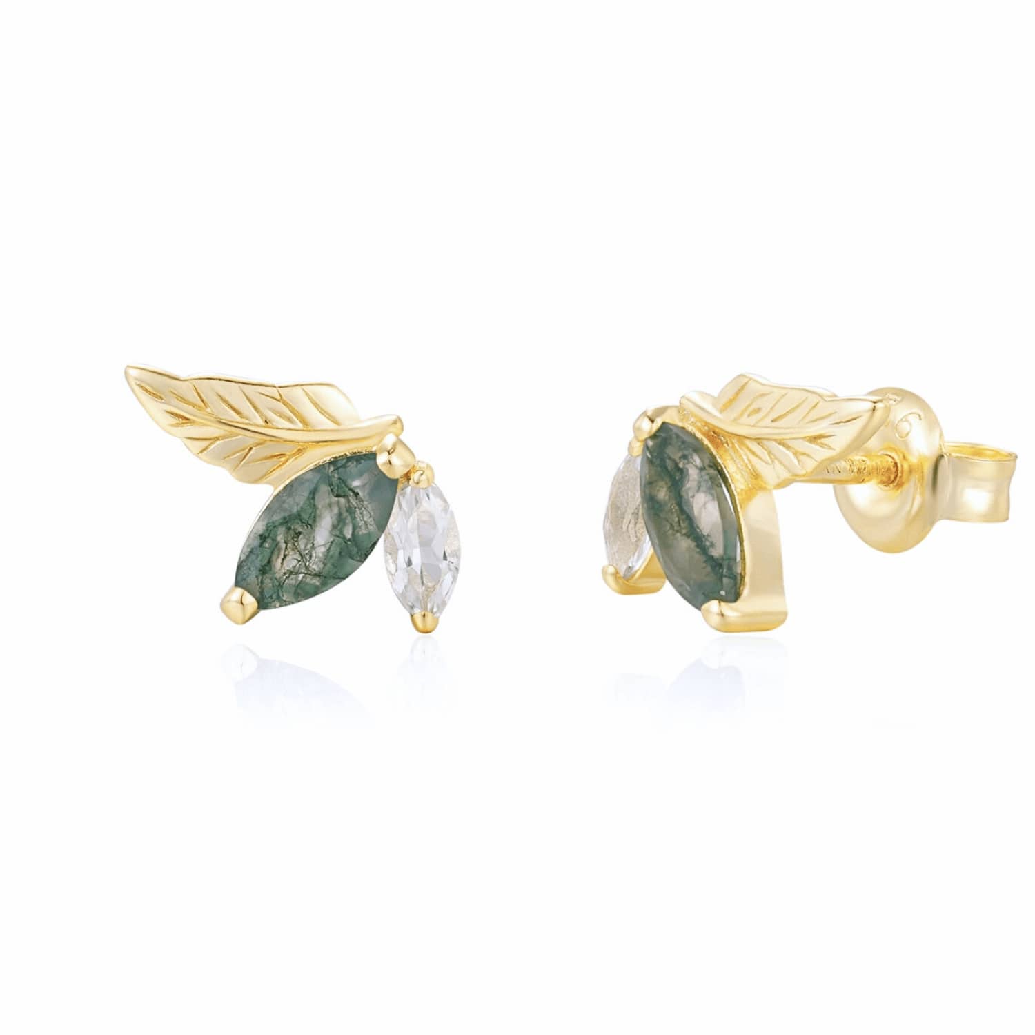 Verdant Moss Agate Studs Yellow Gold Vermeil