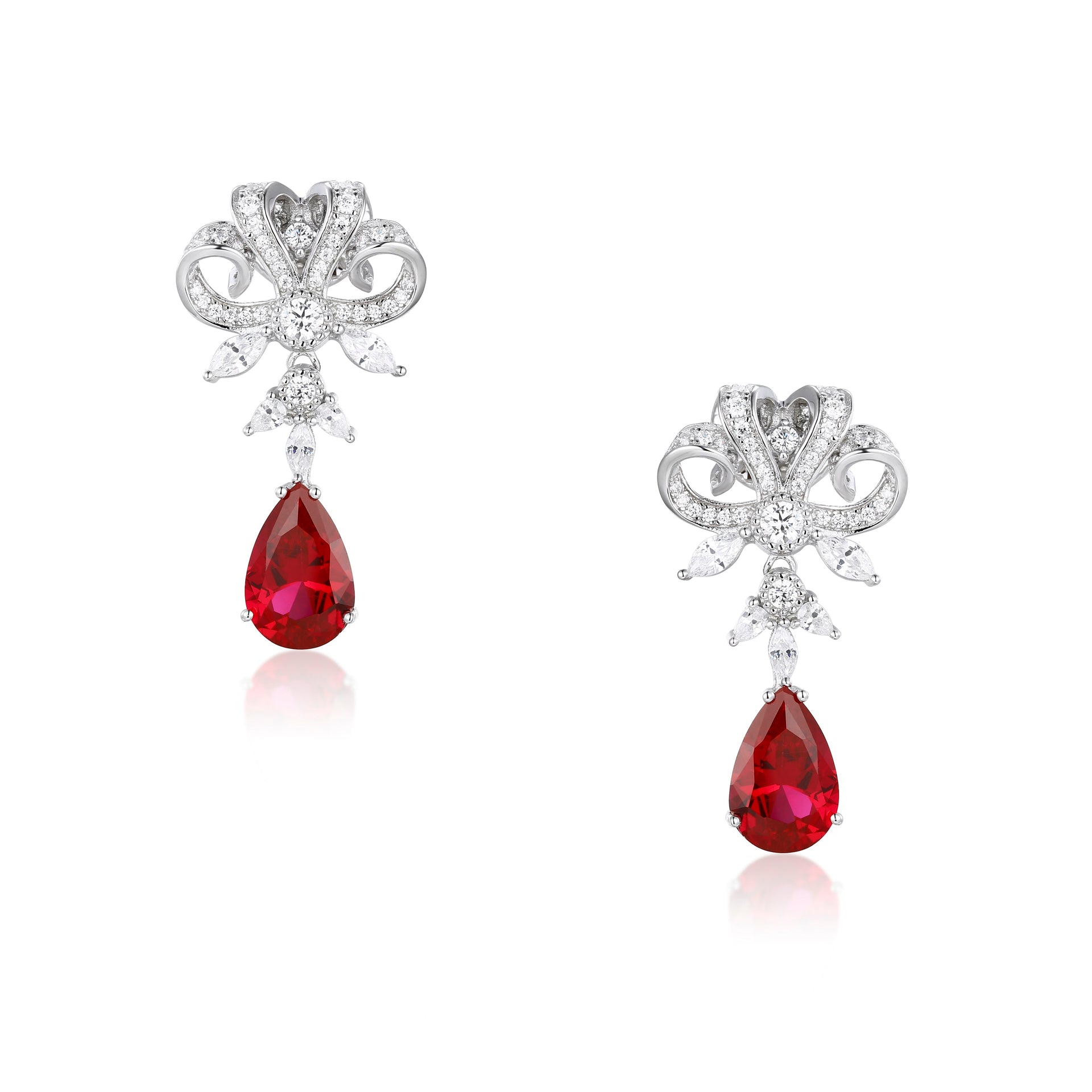 Versailles Silver Drop Earrings With Red Crystal