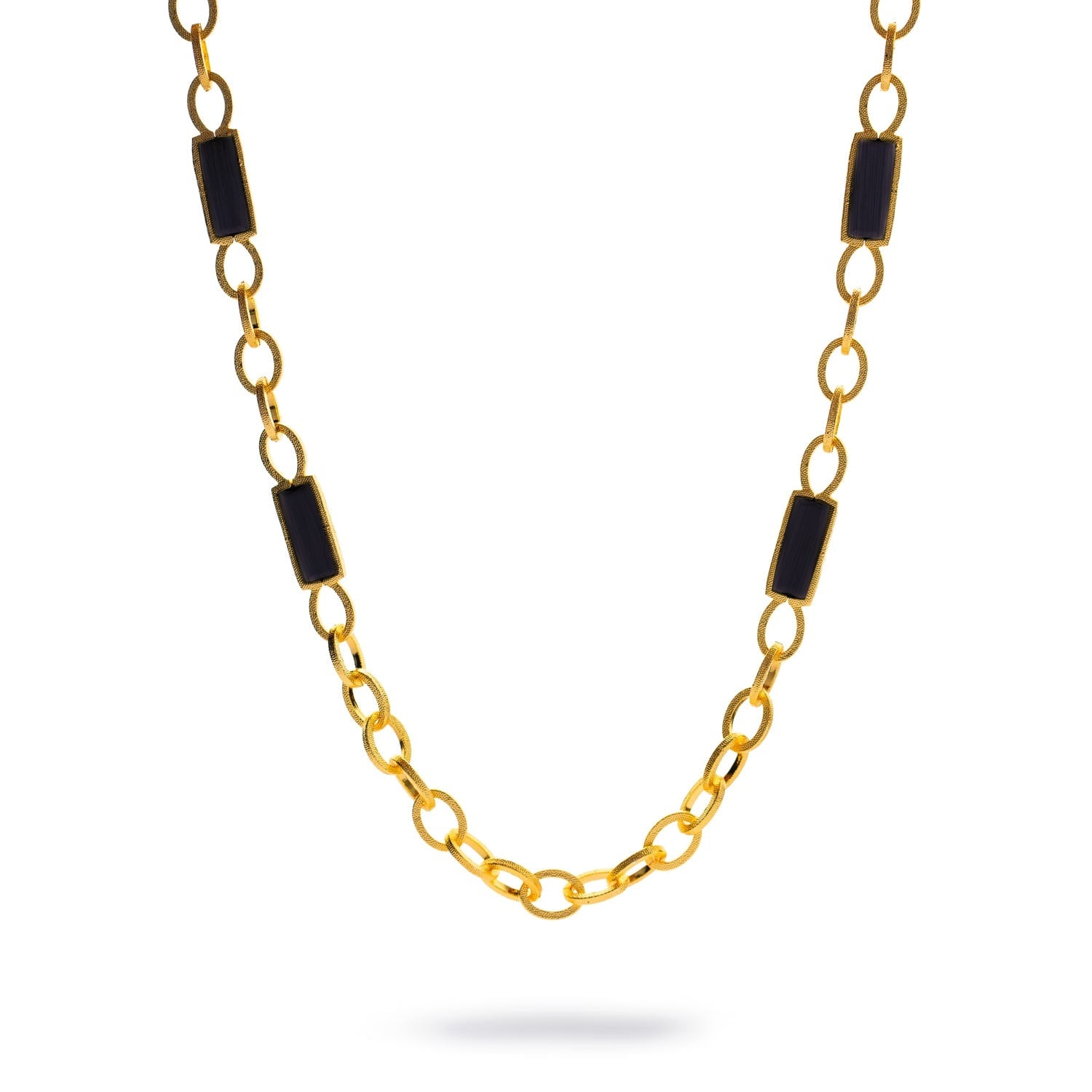 Versatile Glow Black Cat Eye Gold Long Necklace - Black