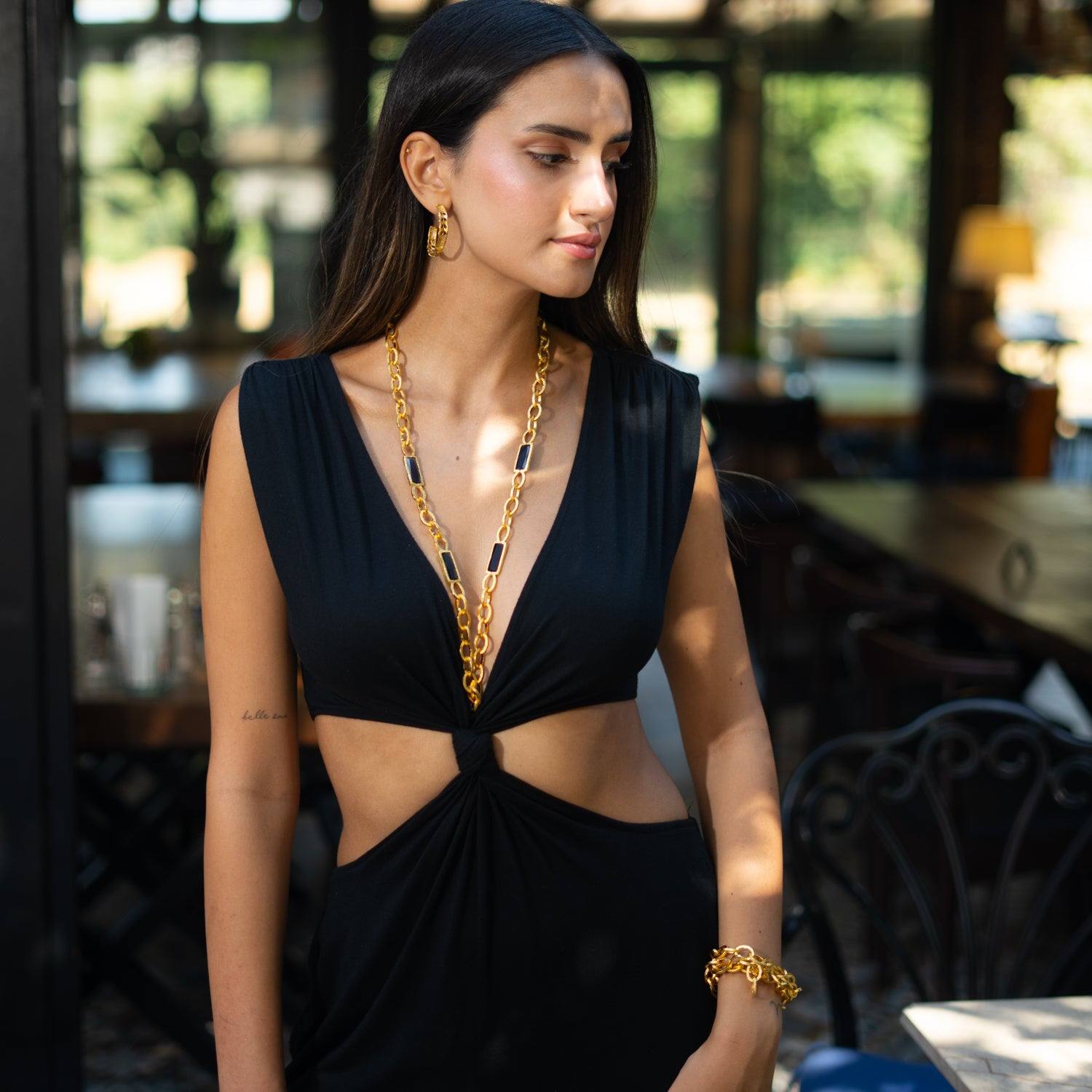 Versatile Glow Black Cat Eye Gold Long Necklace - Black