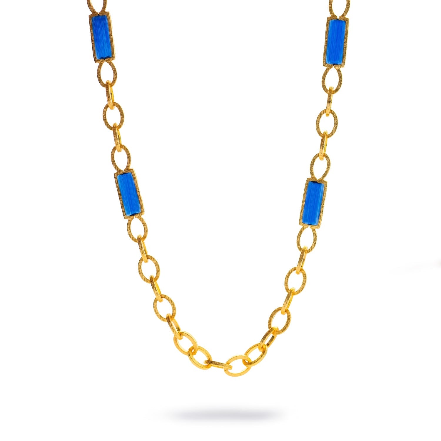 Versatile Glow Blue Cat Eye Gold Long Necklace - Blue