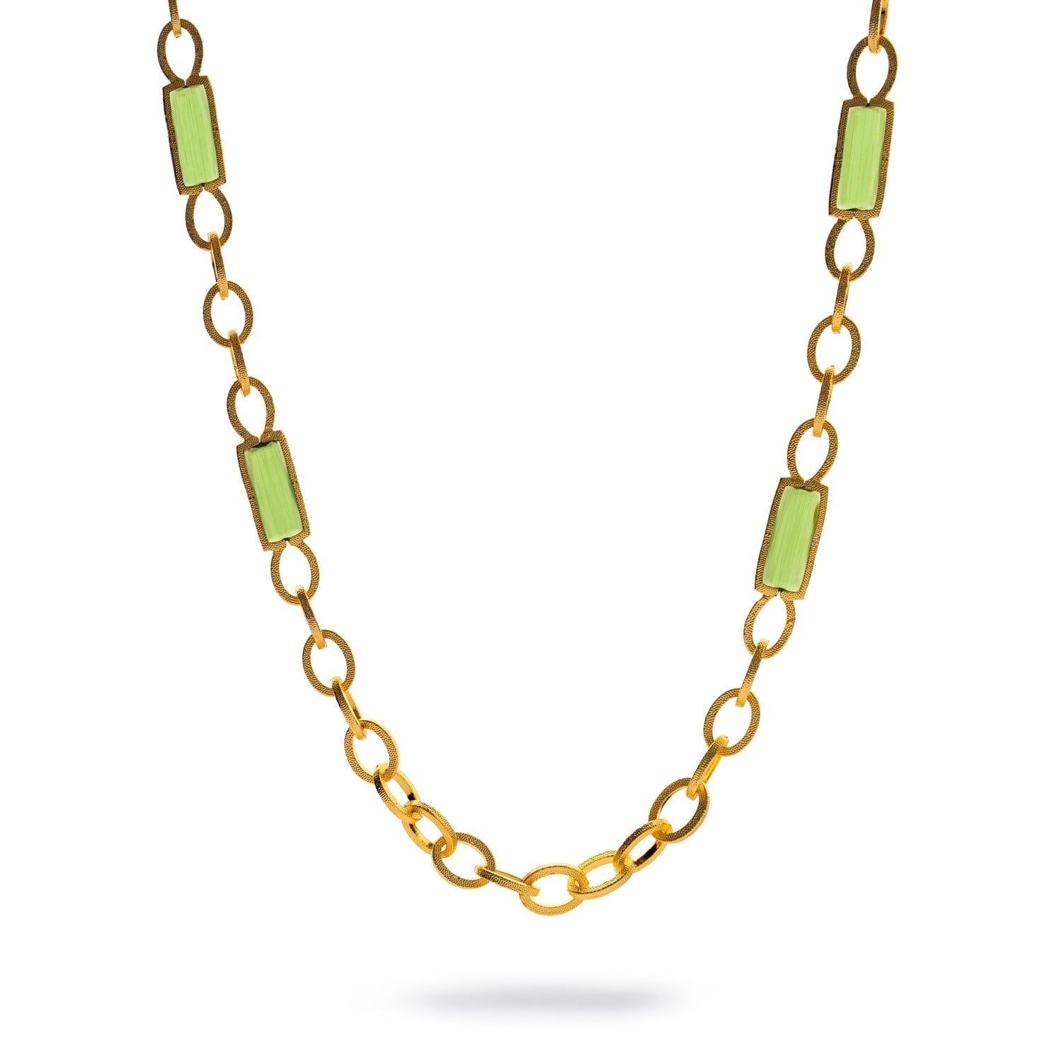 Versatile Glow Green Cat Eye Gold Long Necklace - Gold