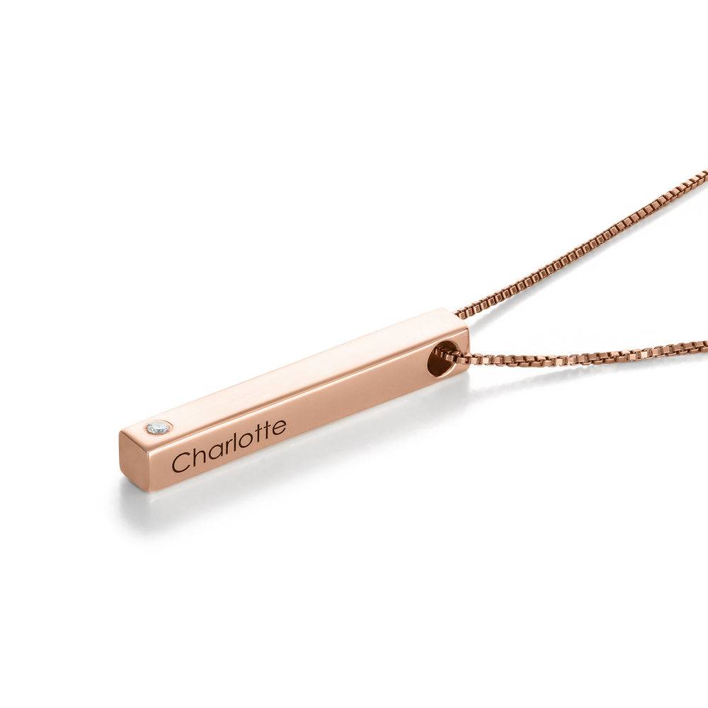 Totem 3D Bar Necklace in Rose Gold Plating with Cubic Zirconia