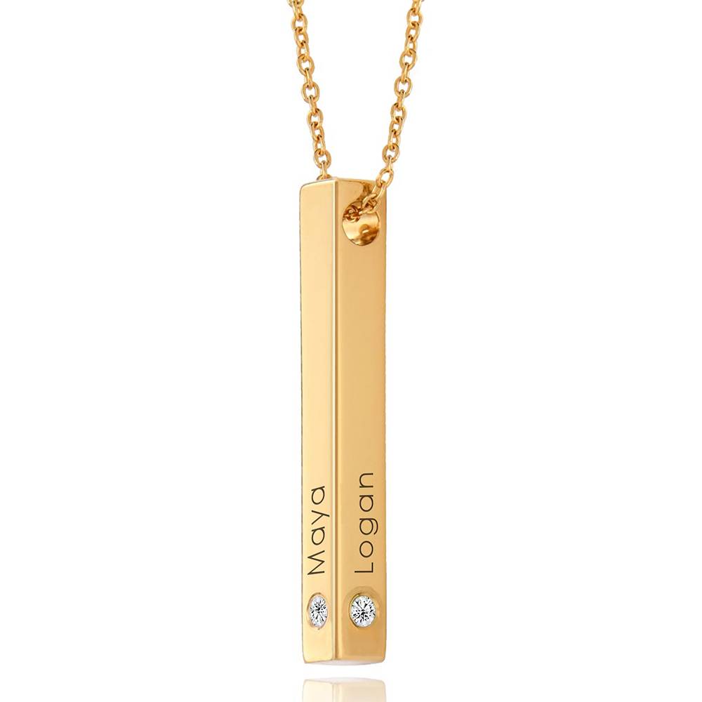 Totem 3D Bar Necklace with Diamonds in Gold Plating