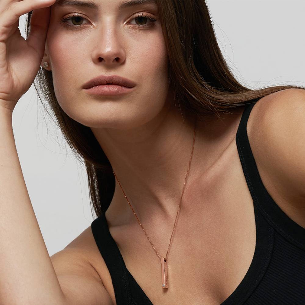 Perfect Gift for Her - Totem 3D Bar Necklace in Rose Gold Plating with a Diamond