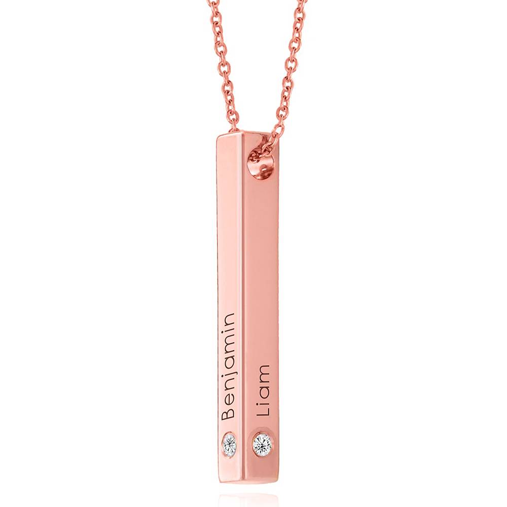 Totem 3D Bar Necklace with Diamonds in Rose Gold Plating