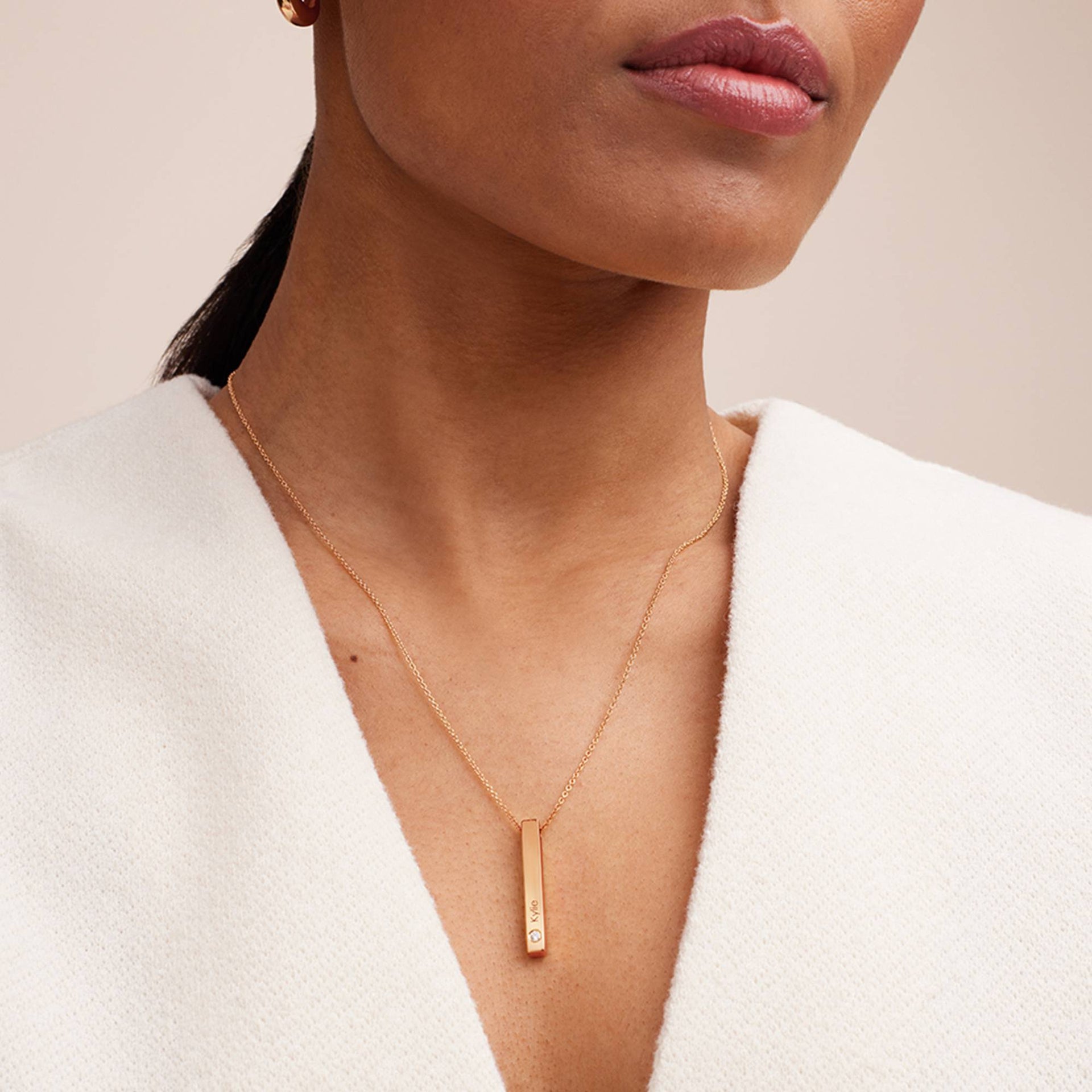 Totem 3D Bar Necklace with Diamonds in Rose Gold Plating