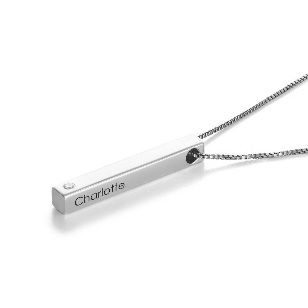 Totem 3D Bar Necklace in Sterling Silver with Cubic Zirconia
