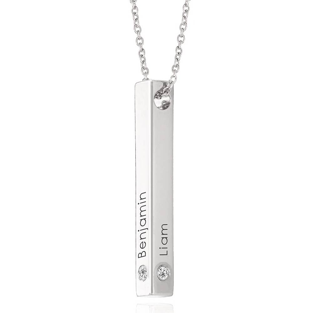 Totem 3D Bar Necklace with Diamonds in Silver