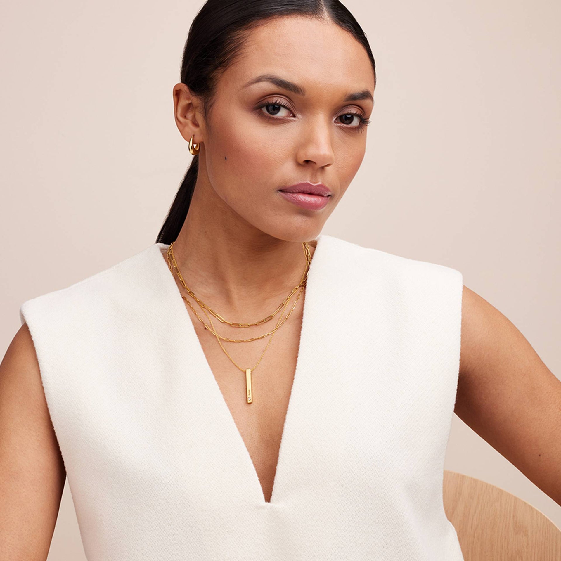 Vertical 3d Bar Necklace with Diamonds in 18k Gold Vermeil