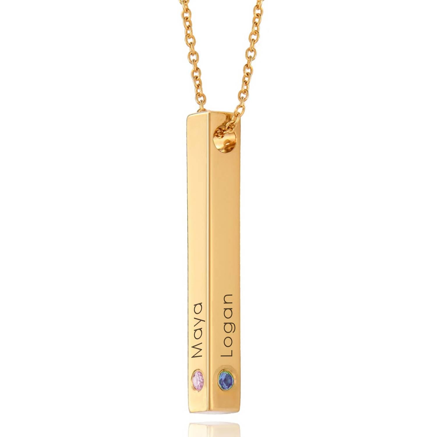 Totem 3D Bar Necklace with Birthstones in Gold Plating