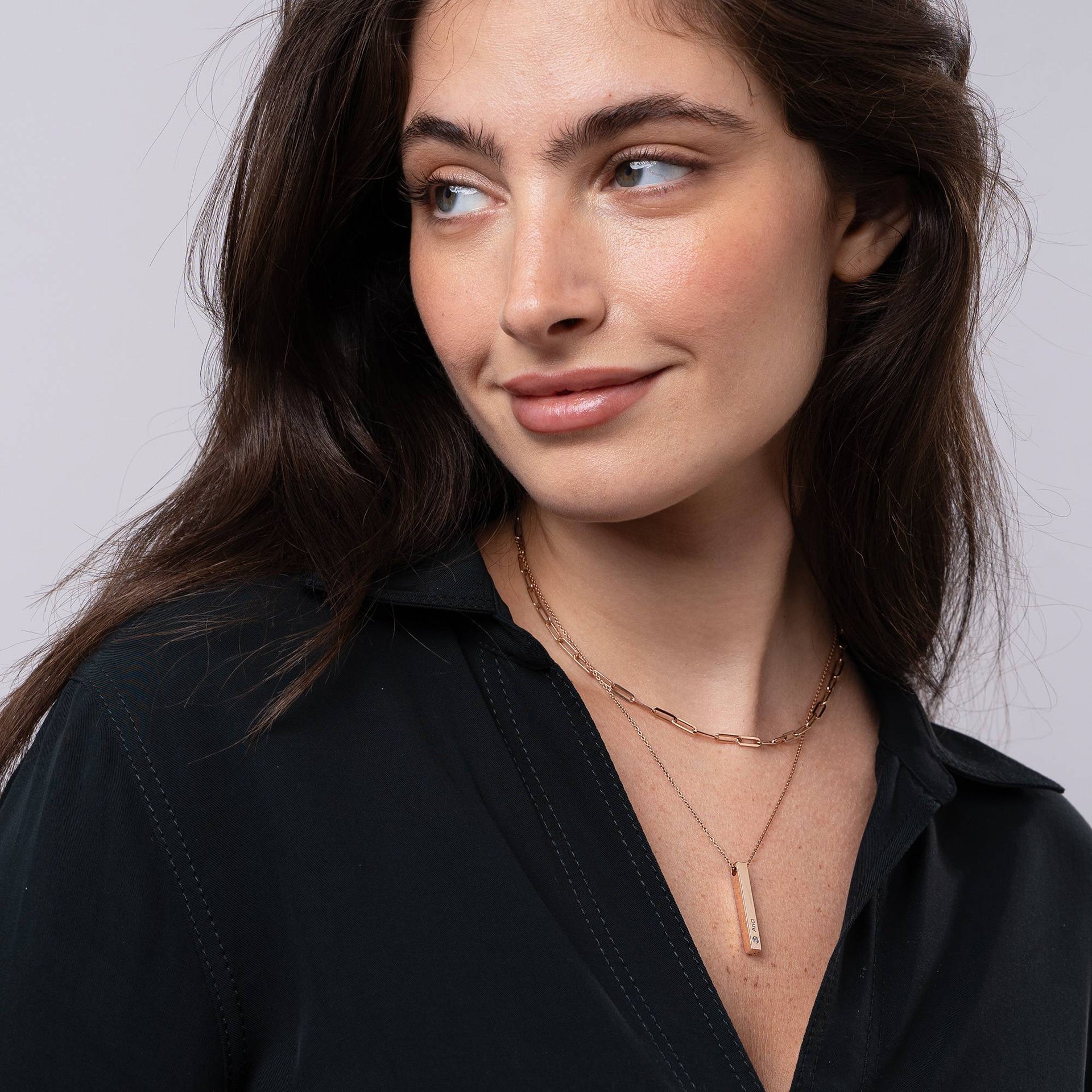 Totem 3D Bar Necklace with Birthstones in Rose Gold Plating