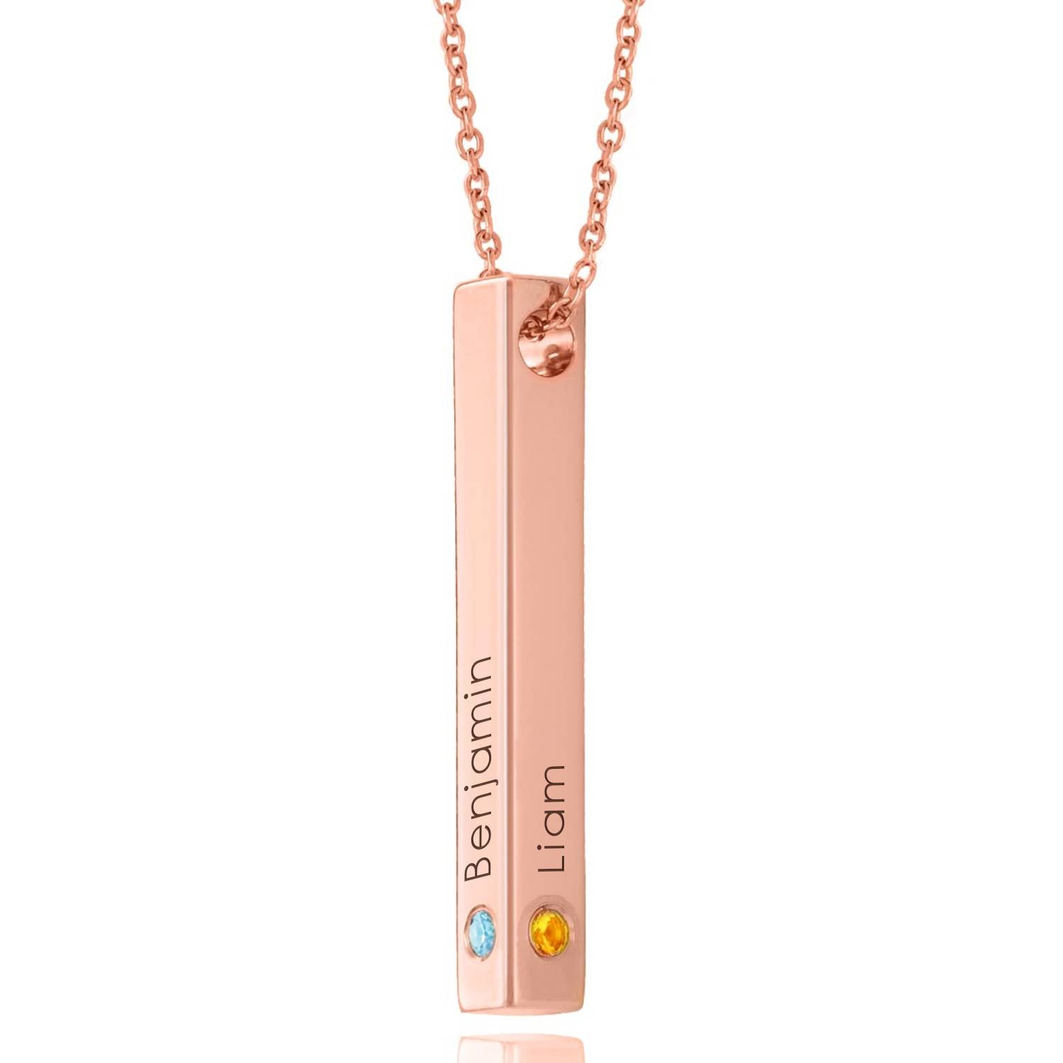 Totem 3D Bar Necklace with Birthstones in Rose Gold Plating