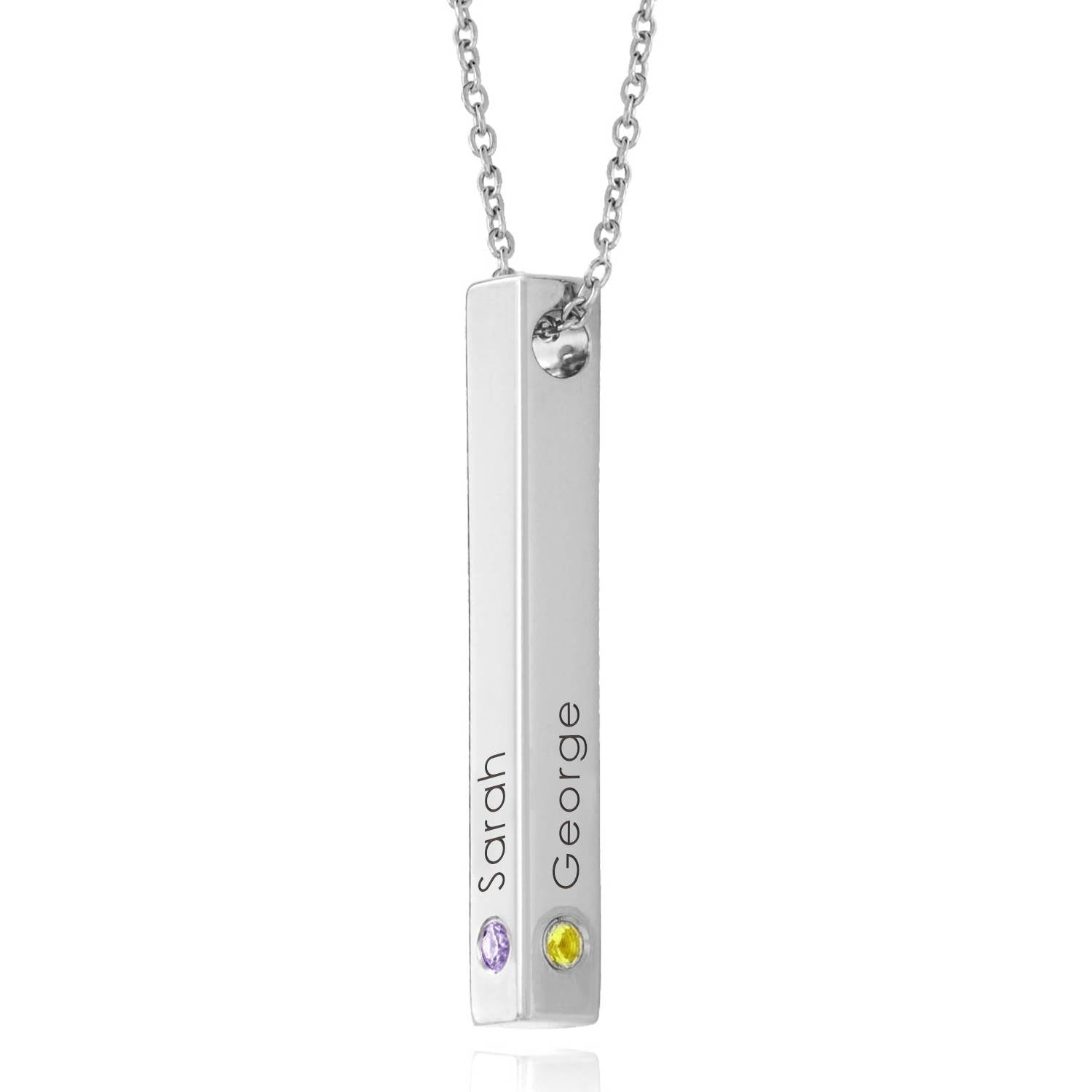Totem 3D Bar Necklace with Birthstones in Sterling Silver