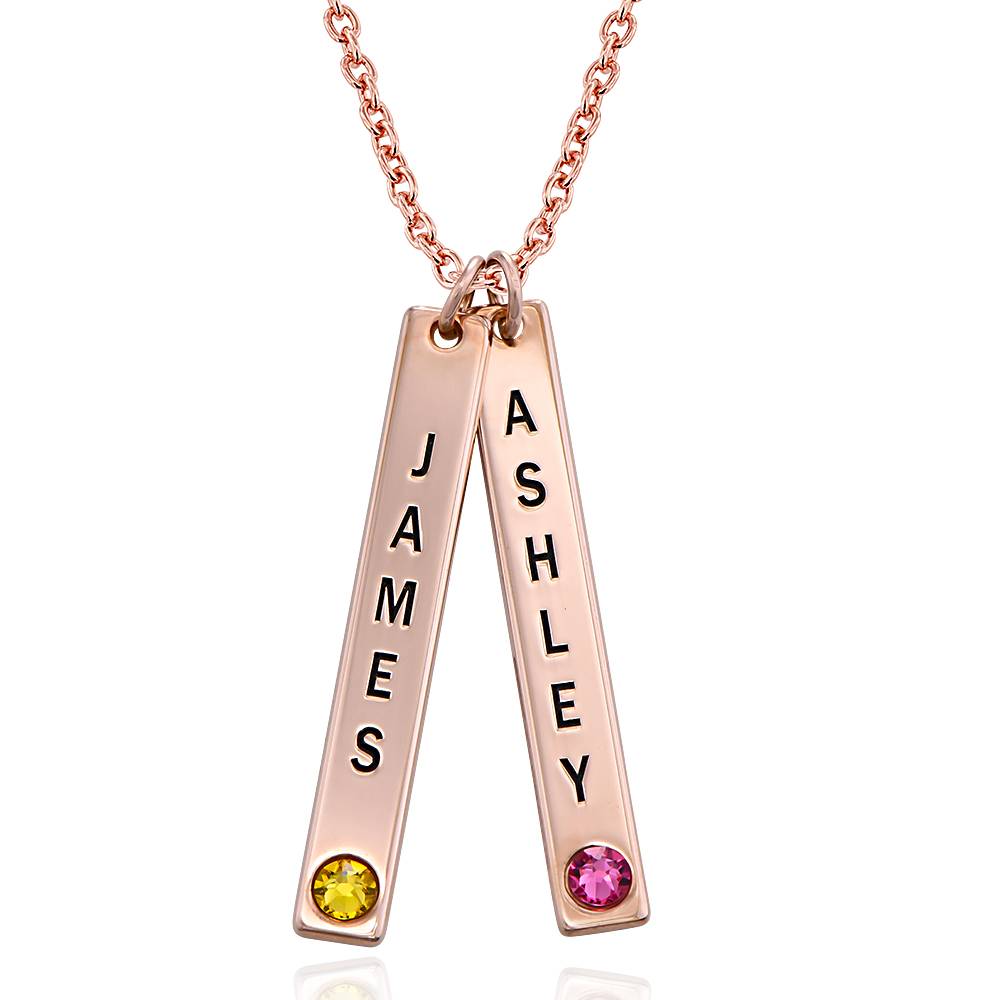 Mothers Gifts - Vertical Bar Necklace with Birthstone in Rose Gold Plating - Necklace for Mom