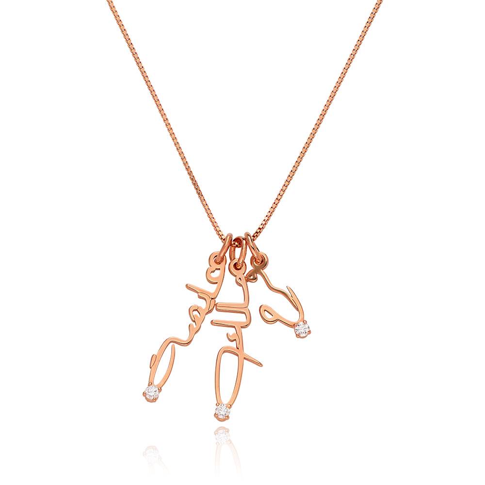 Vertical Diamond Arabic Name Necklace in Cursive in 18K Rose Gold Plating