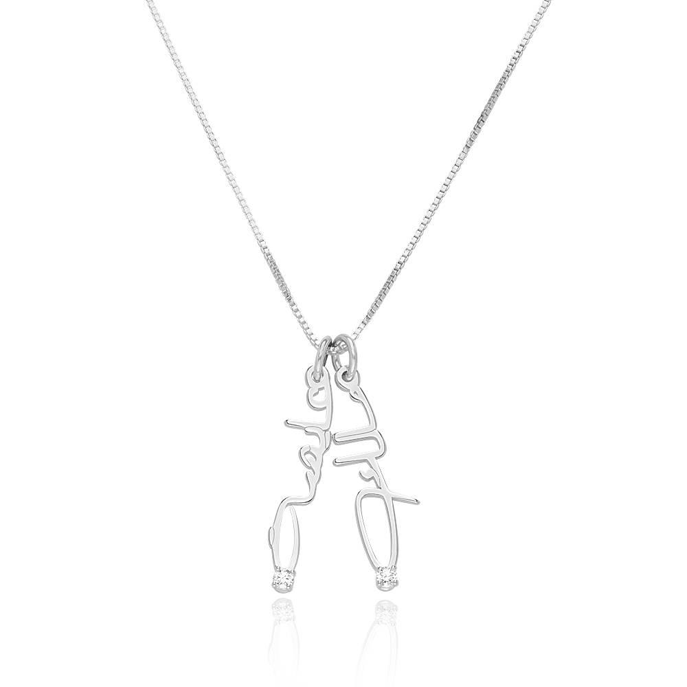 Vertical Diamond Arabic Name Necklace in Cursive in Sterling Silver