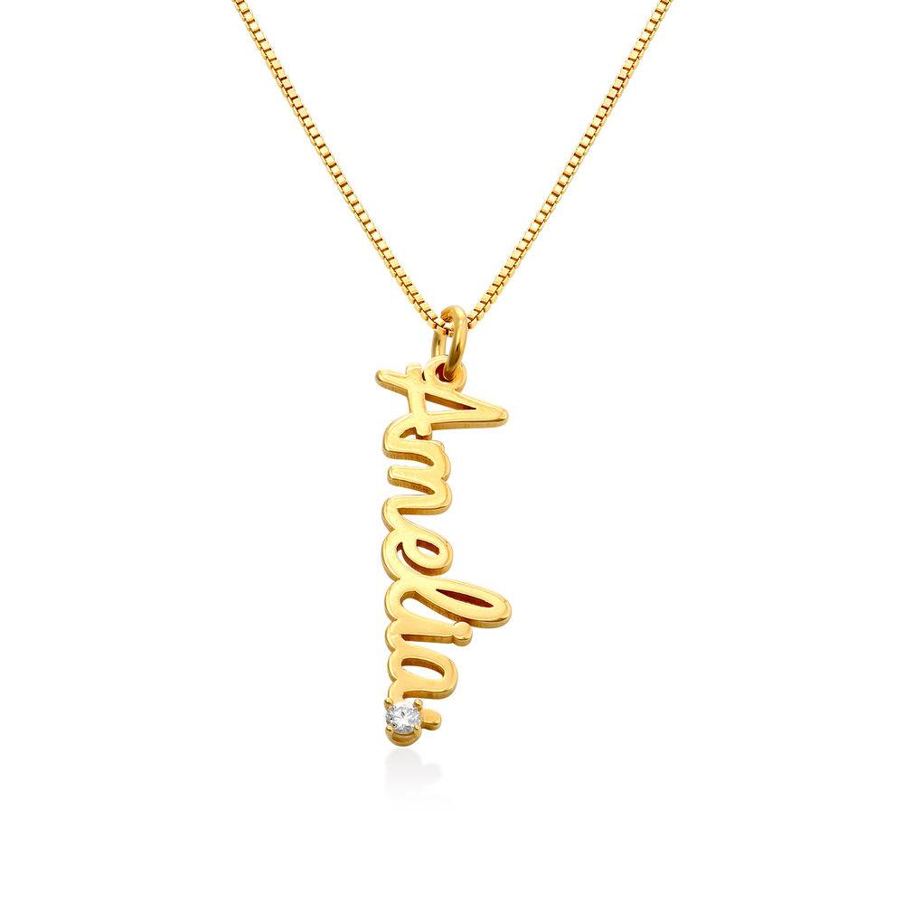 Vertical Cursive Name Pendant Necklace with Diamond in Gold Plating