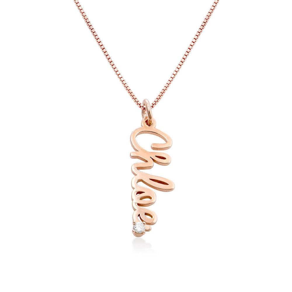 Vertical Diamond Name Necklace in Cursive in Rose Gold Plated
