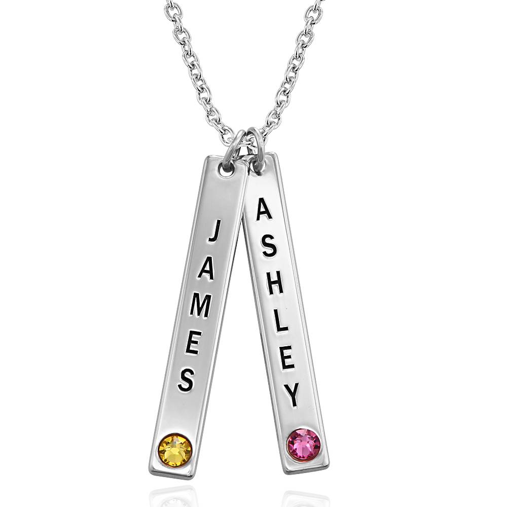 Vertical Sterling Silver Bar Necklace with Birthstone Crystal - Gifts Ideas for Mom - Mother Necklace - Personalized Jewelry