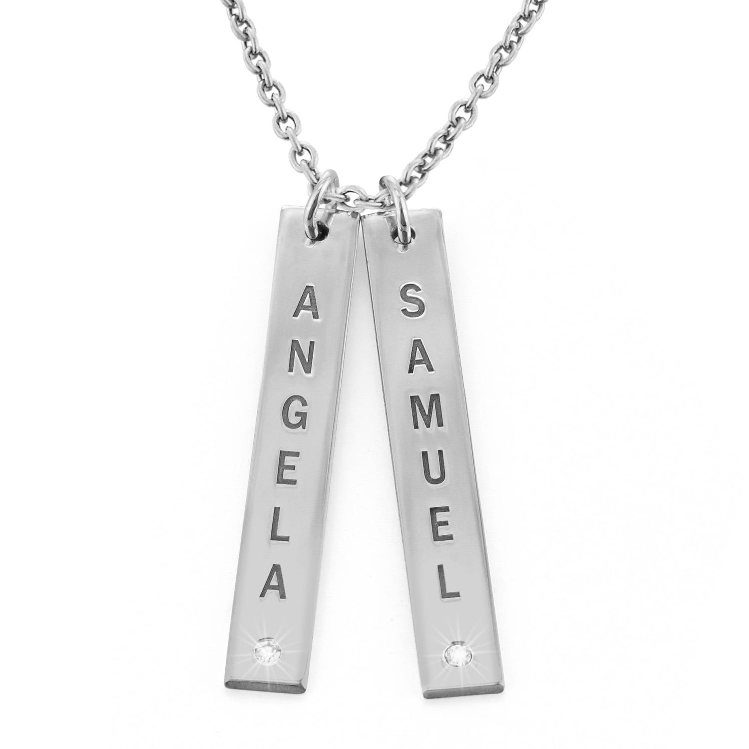 Vertical Sterling Silver Bar Necklace with Diamond