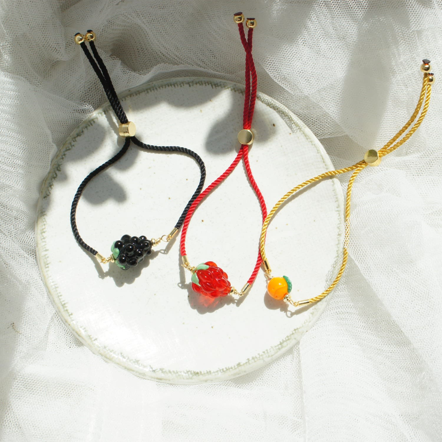 Very Berry Lampwork Glass Blackberry Cord Bracelet With Slider