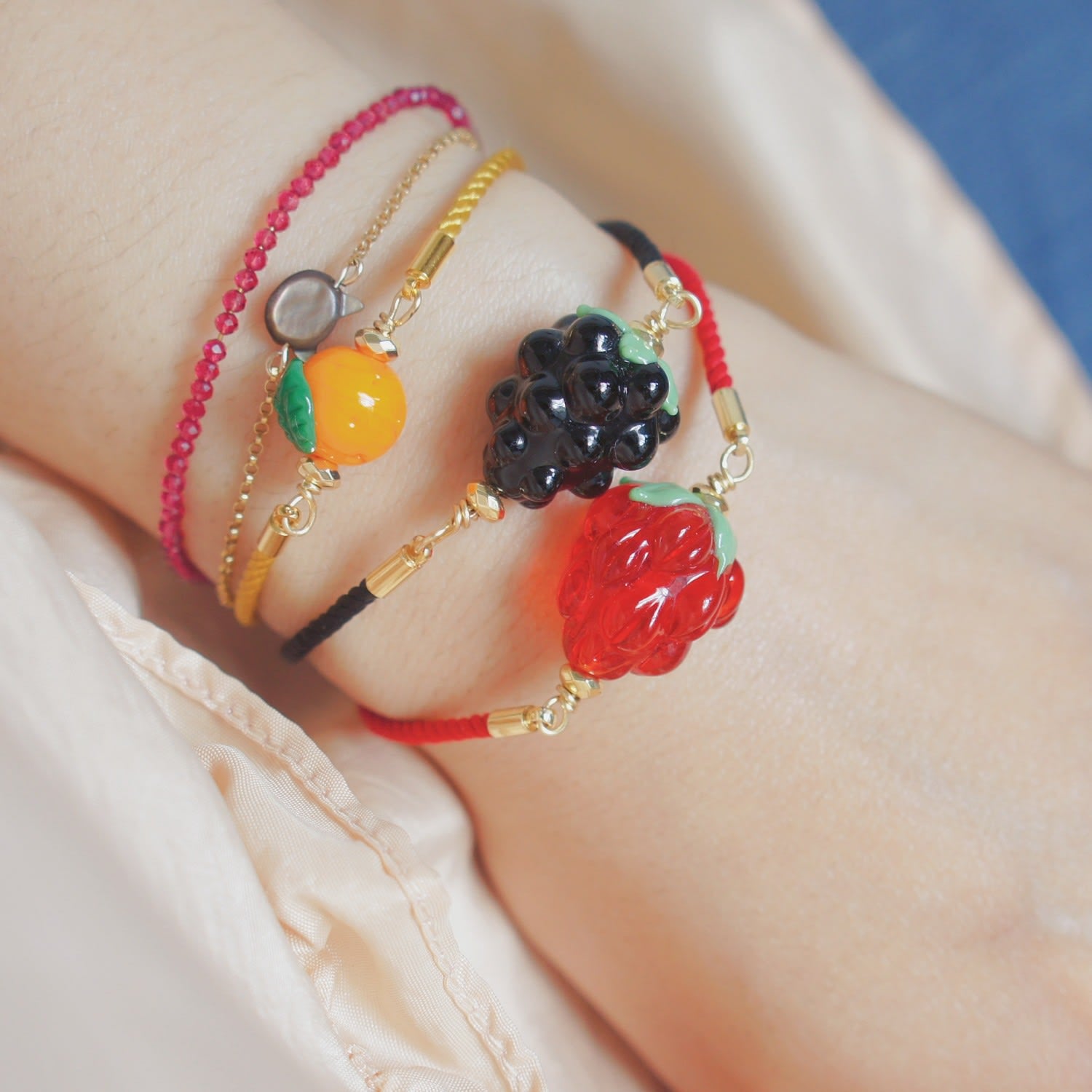 Very Berry Lampwork Glass Raspberry Cord Bracelet With Slider