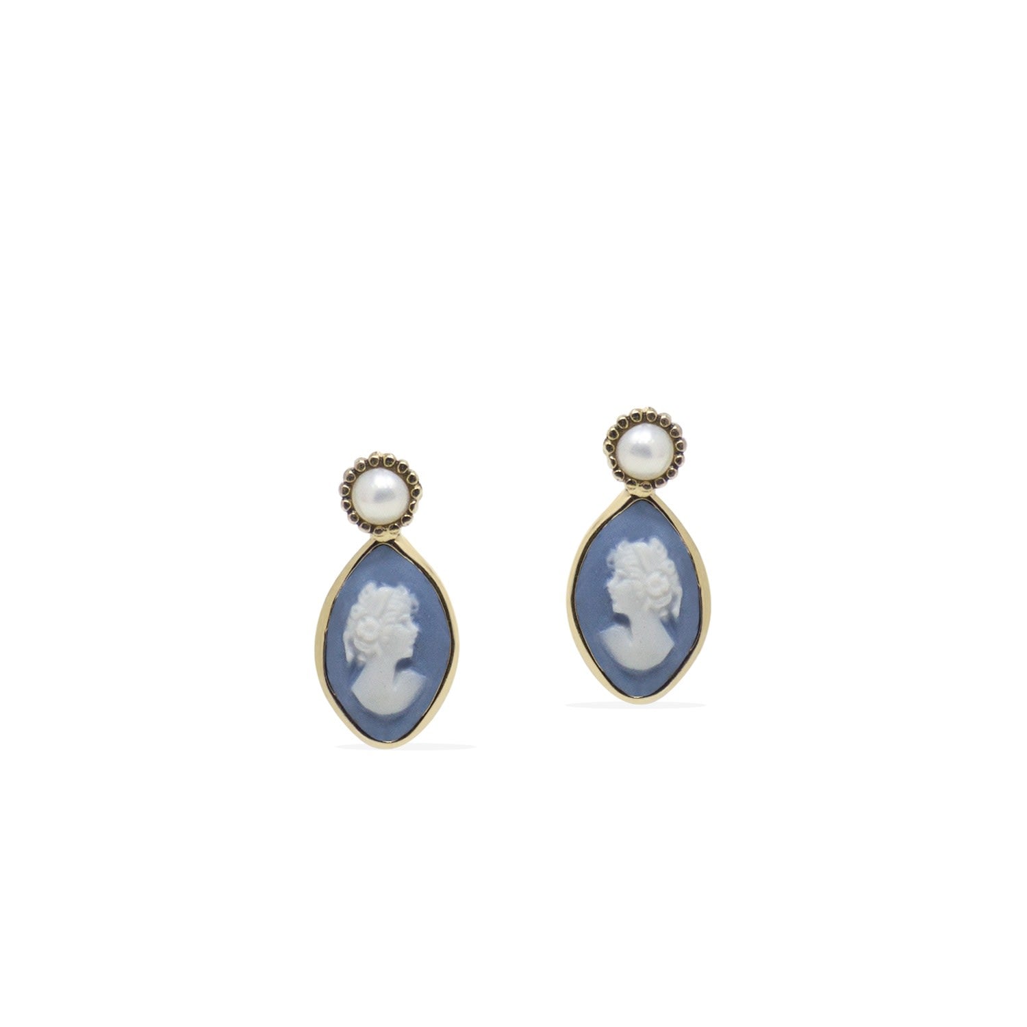 Isabella Gold-Plated Sky Blue Cameo Stud Earrings
