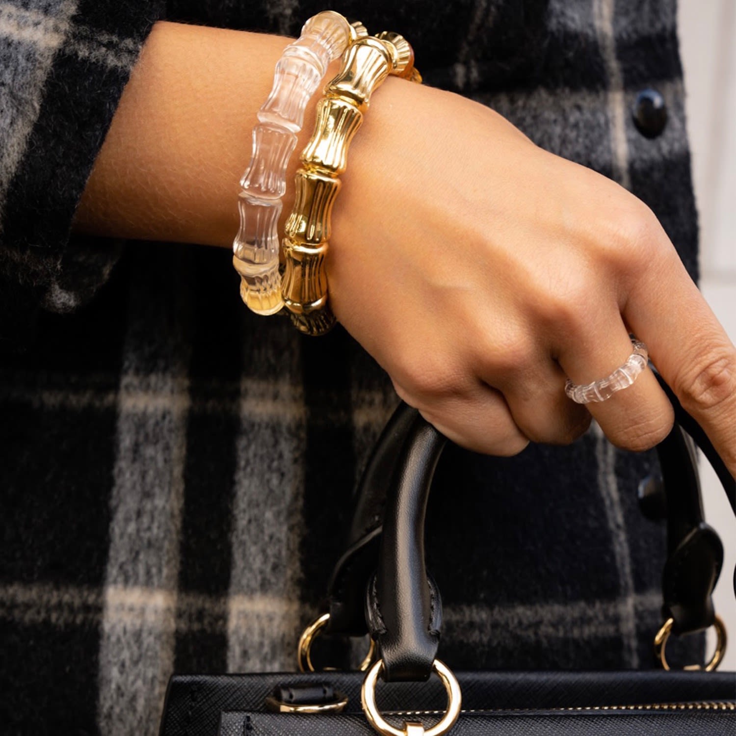 Bamboo Bangle Bracelet In Clear