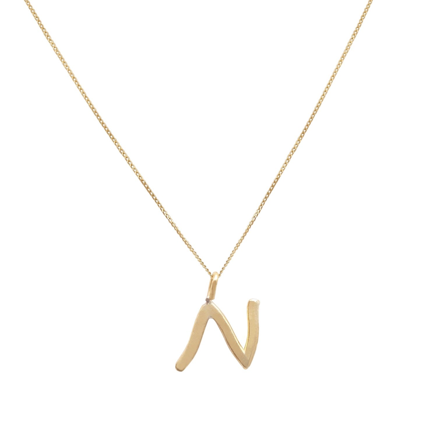 Solid Gold Letter N Pendant Necklace