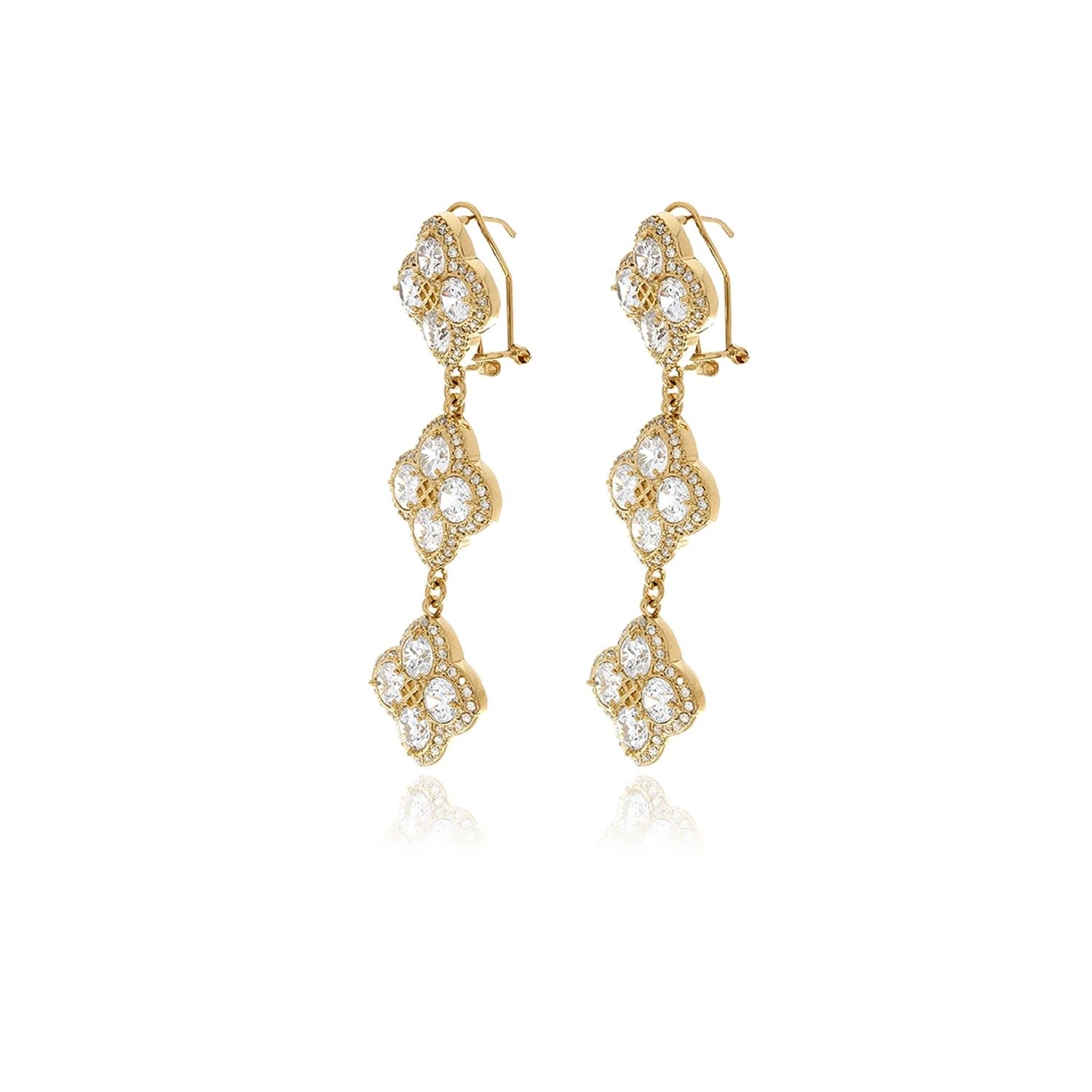 Gold Chandelier Diamond Flower Long Earrings