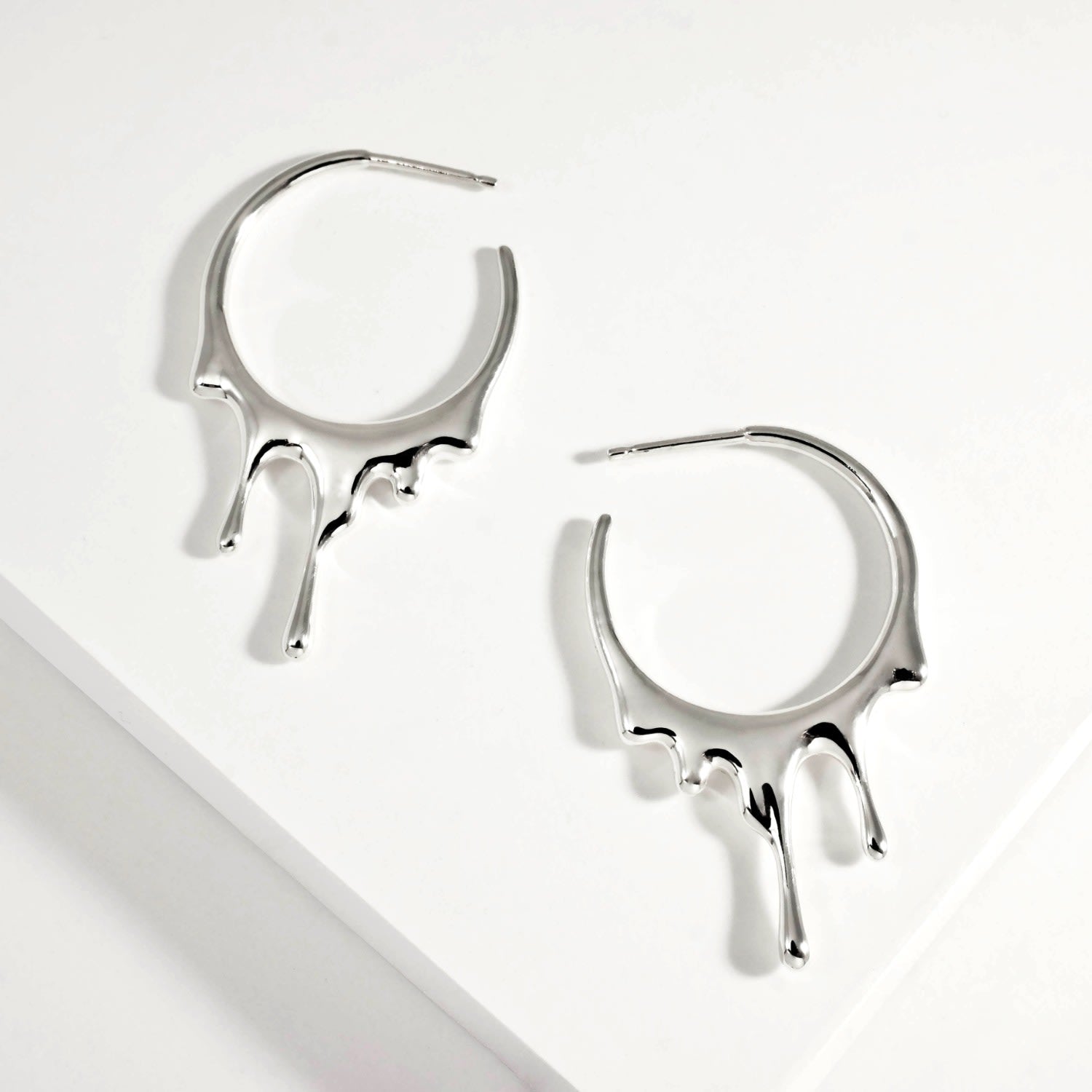 Dripping Circular S Sterling Silver Hoop Earrings