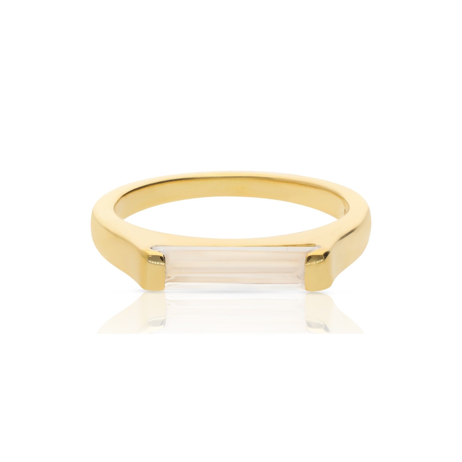 14K Gold Plated Slim Stacking Ring - Moonstone