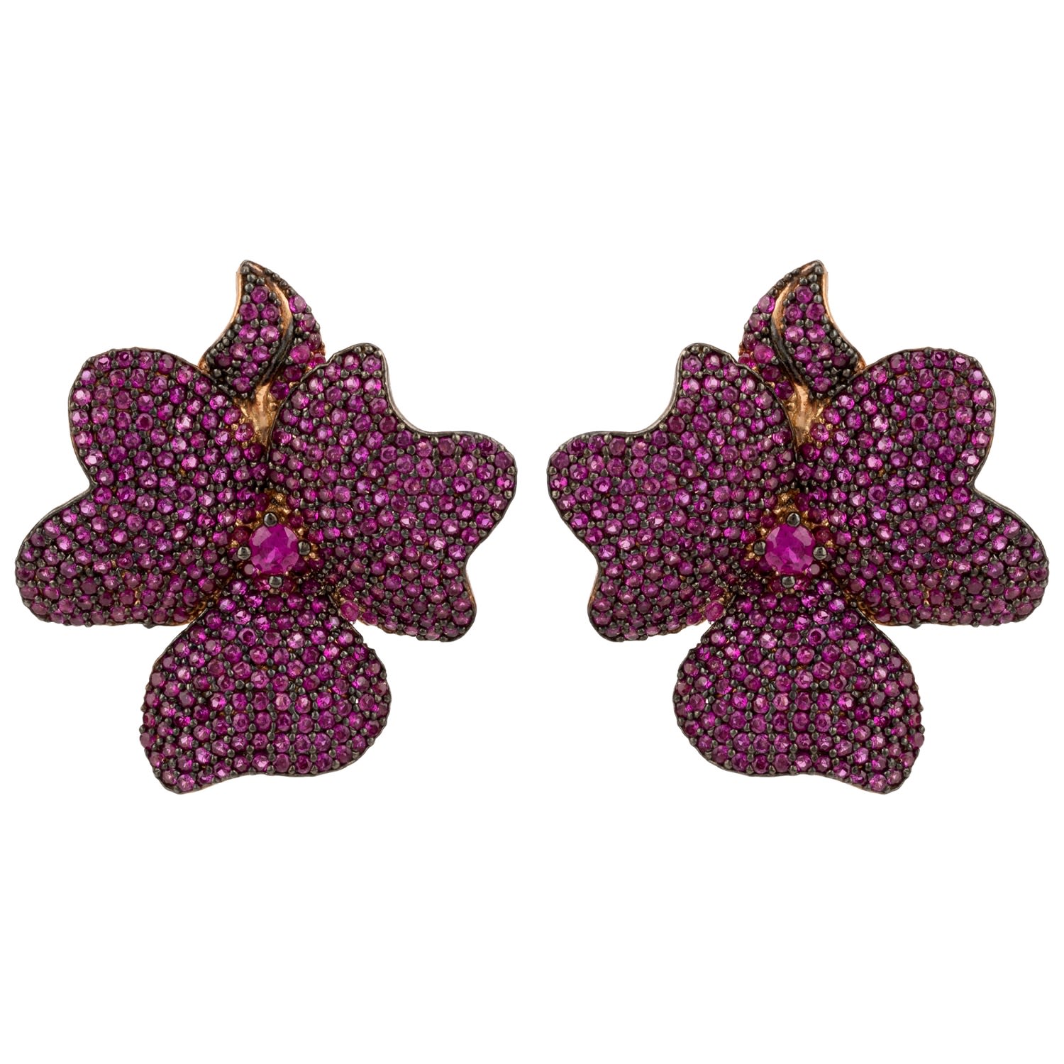 Flower Large Stud Earrings Ruby Rose Gold