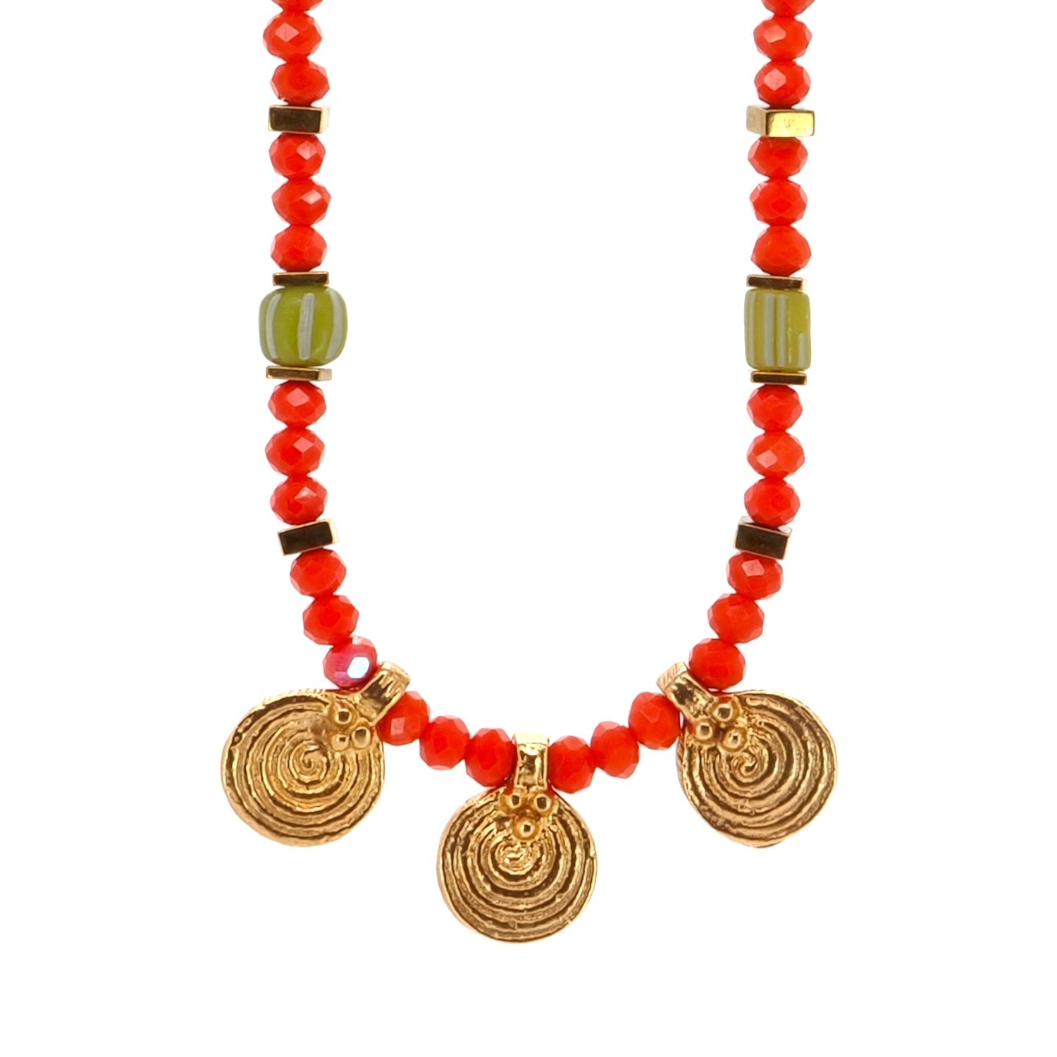 Vibrant Energy Gold Spiral Charm Choker Necklace - Orange