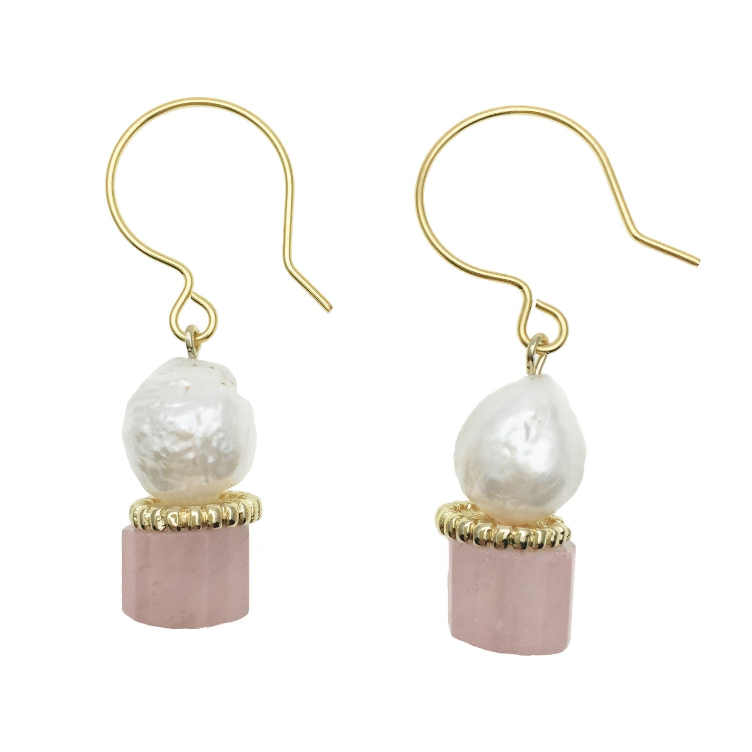 Freshwater Pearl With Rose Quartz Hoop Earrings