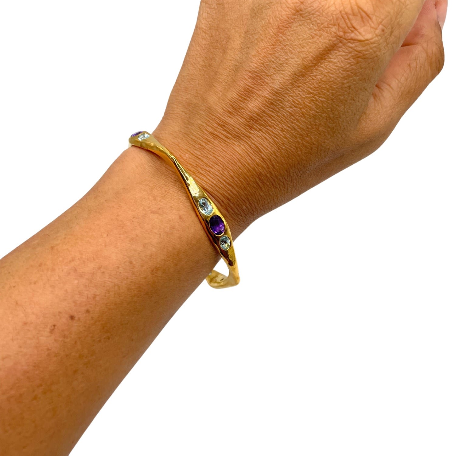 Bella - Twelve Gemstone Amethyst, Sky Blue Topaz Gold Bangle