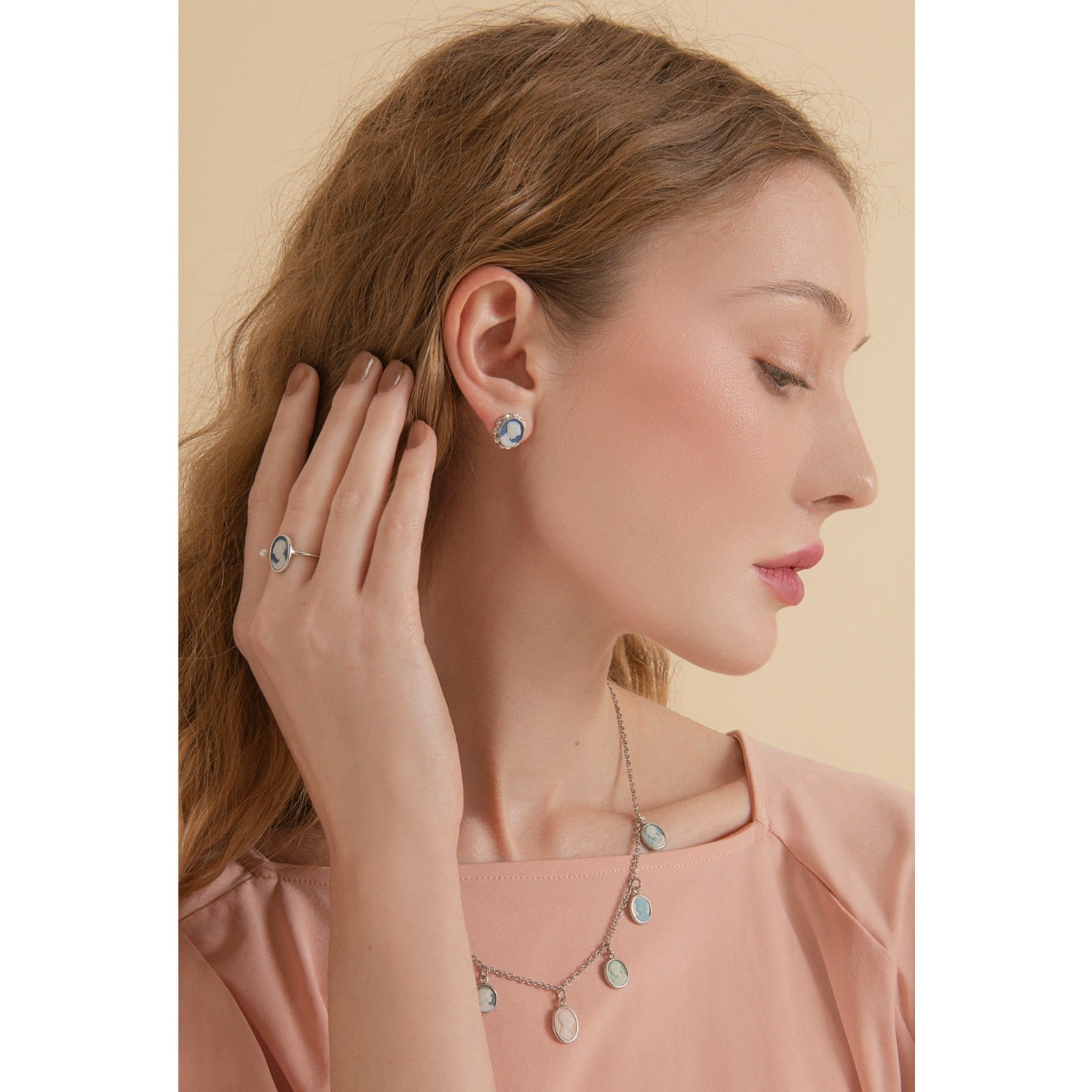 Blue Mini Cameo Stud Earrings