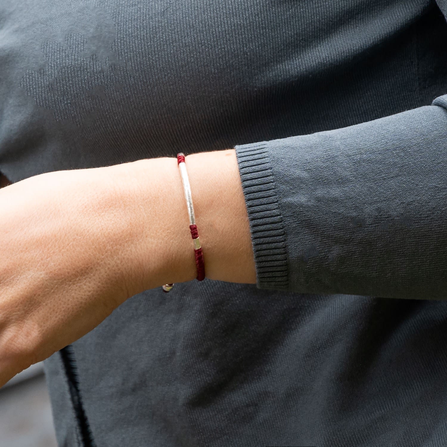 Viking Red Rope Bracelet For Women With Hammered Silver Beads - Little Bjorn